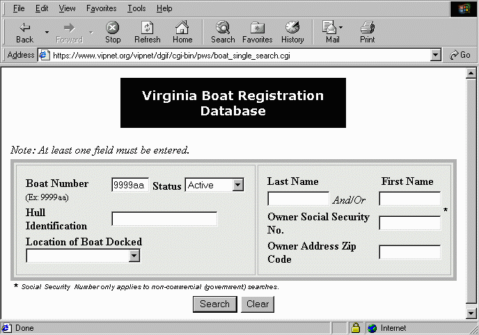 Virginia Boat Registration Demo